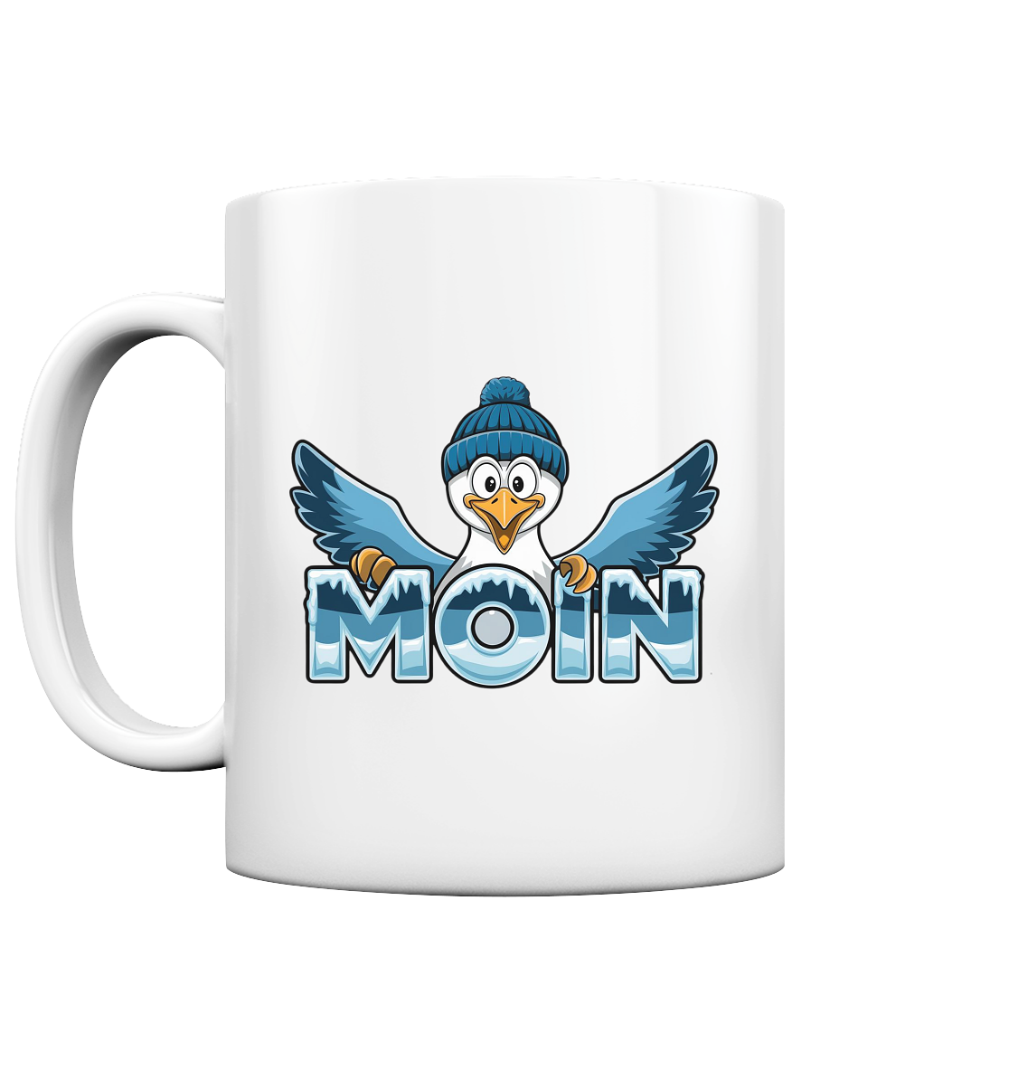 Kaffeebecher Moin Möwe mit Strickmütze - Küstenstil Edition