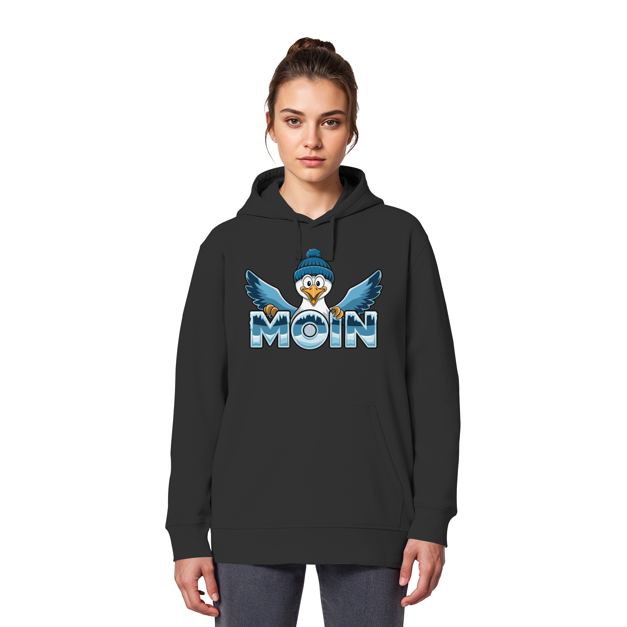 Unisex Hoodie Moin Möwe mit Strickmütze - Organic Basic Hoodie - Küstenstil Edition