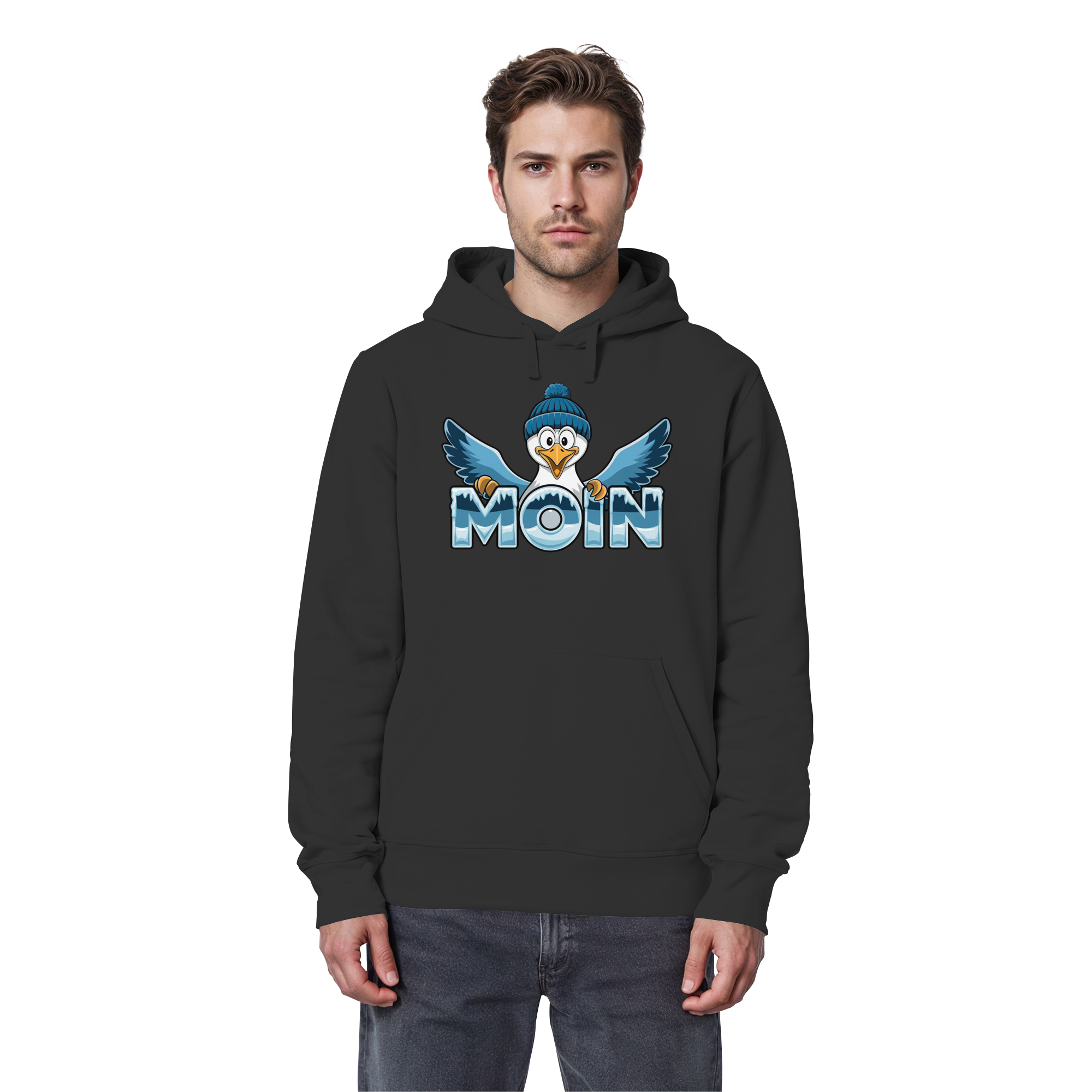 Unisex Hoodie Moin Möwe mit Strickmütze - Organic Basic Hoodie - Küstenstil Edition
