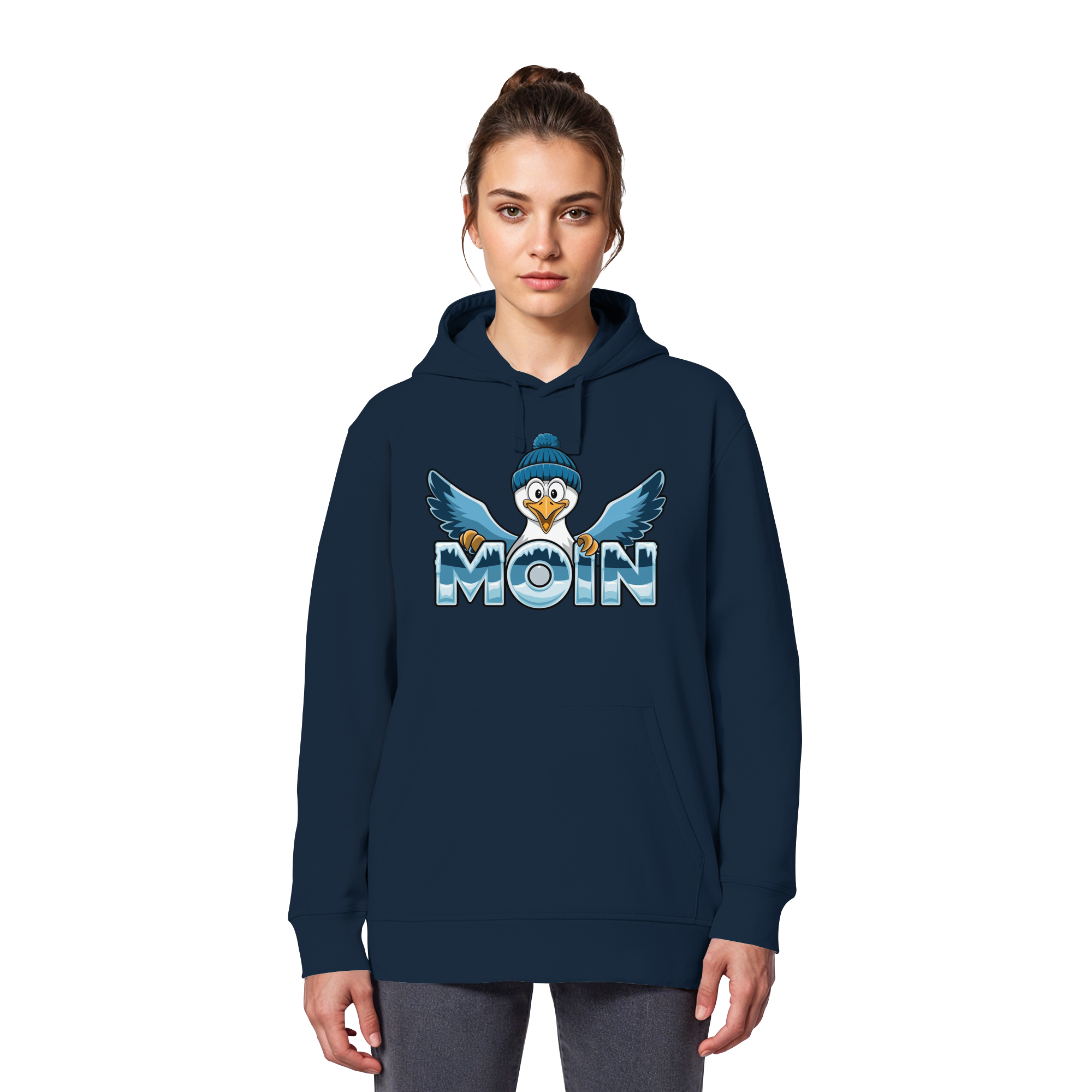 Unisex Hoodie Moin Möwe mit Strickmütze - Organic Basic Hoodie - Küstenstil Edition