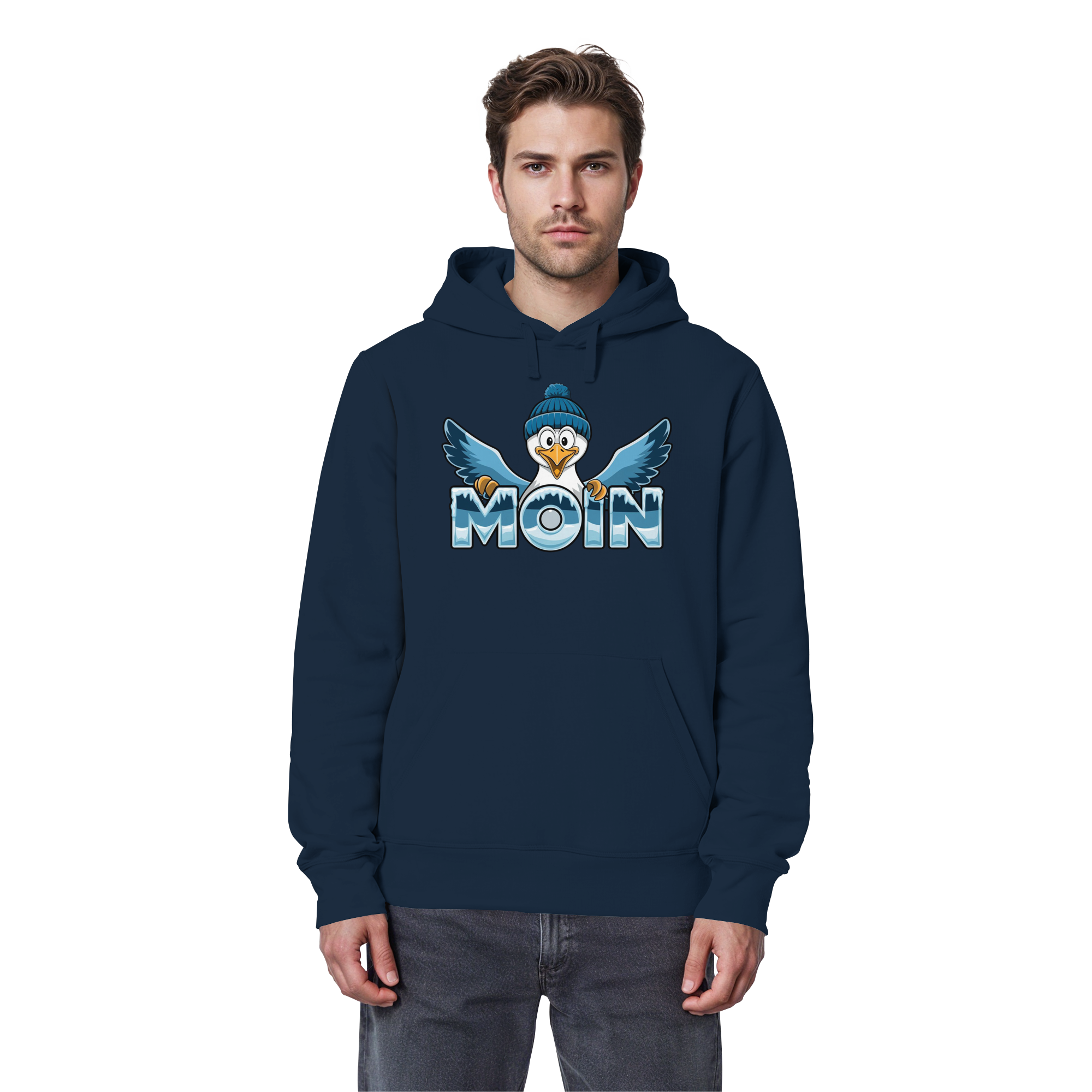 Unisex Hoodie Moin Möwe mit Strickmütze - Organic Basic Hoodie - Küstenstil Edition