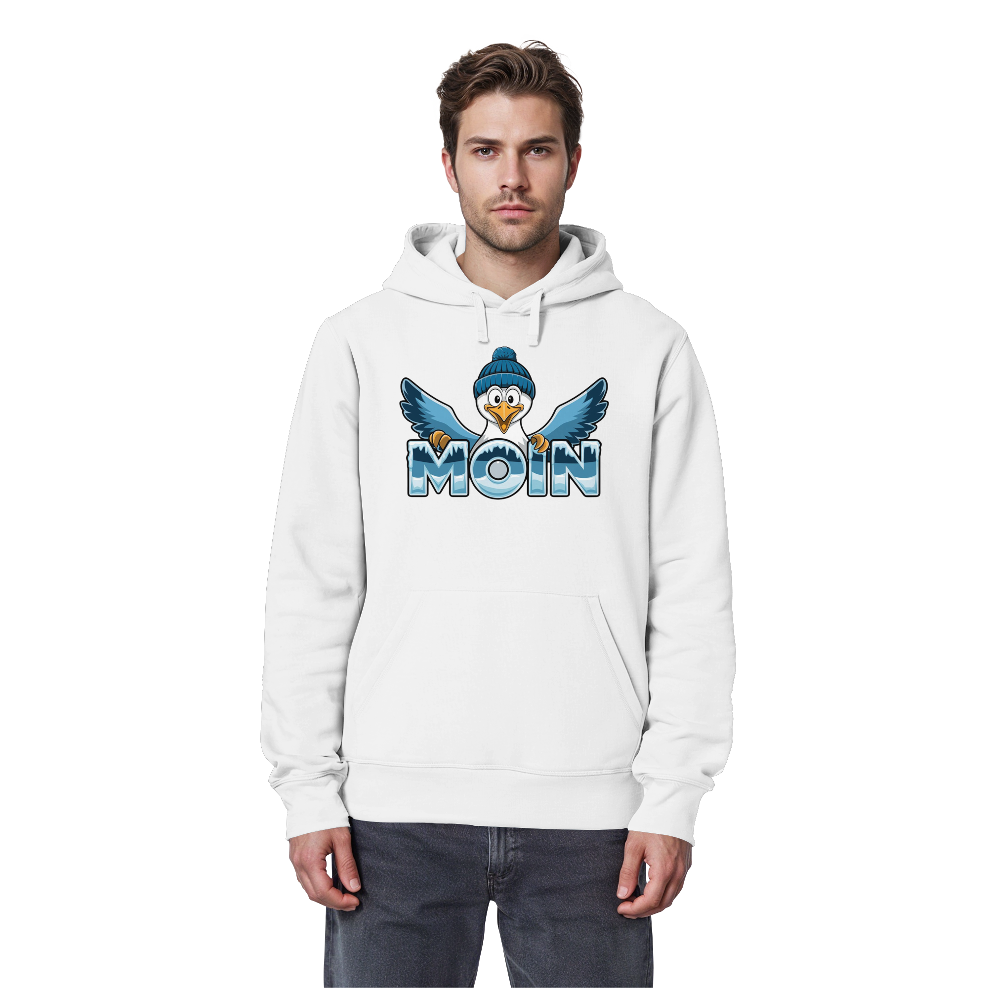 Unisex Hoodie Moin Möwe mit Strickmütze - Organic Basic Hoodie - Küstenstil Edition