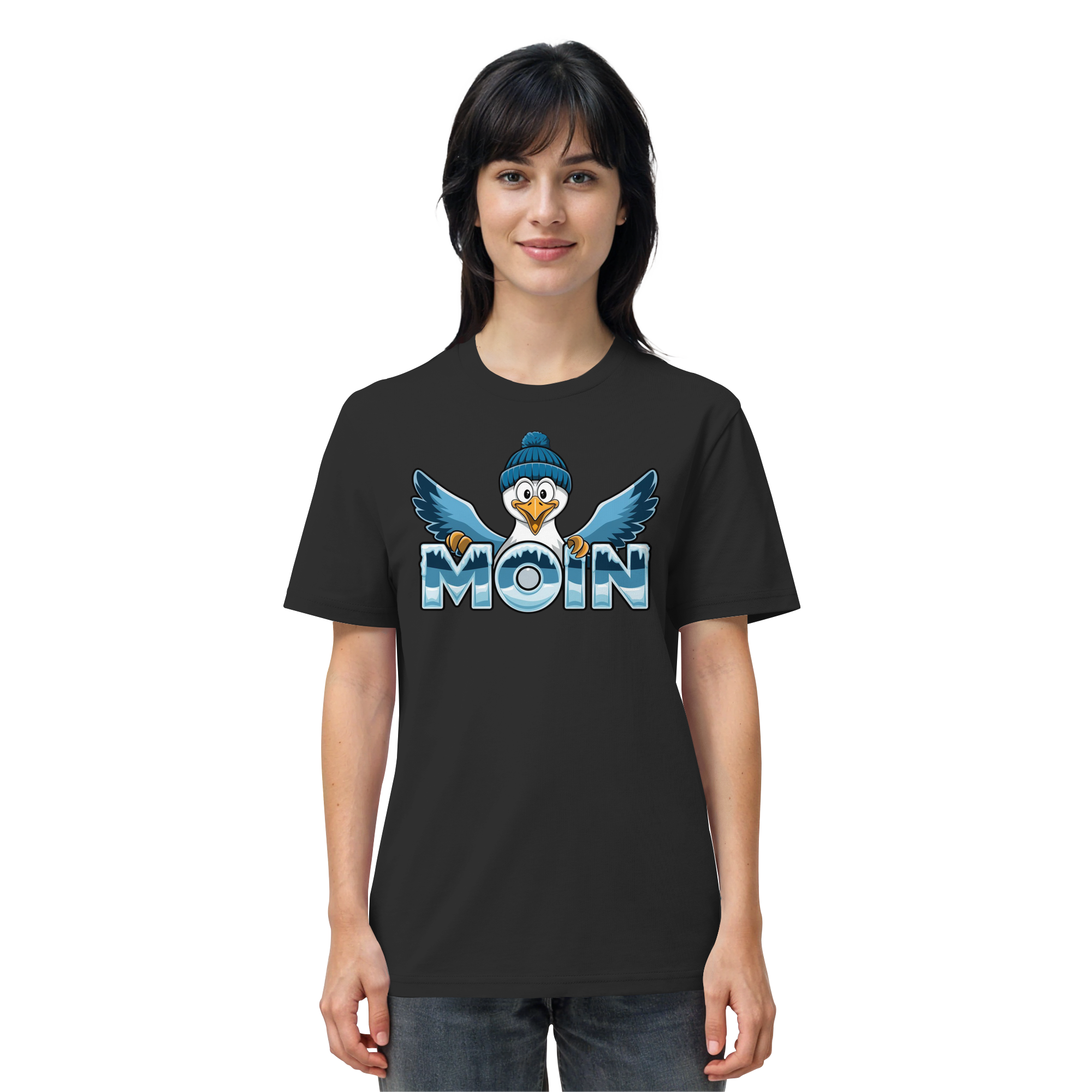 Unisex T-Shirt Moin Möwe mit Strickmütze - Organic Shirt - Küstenstil Edition