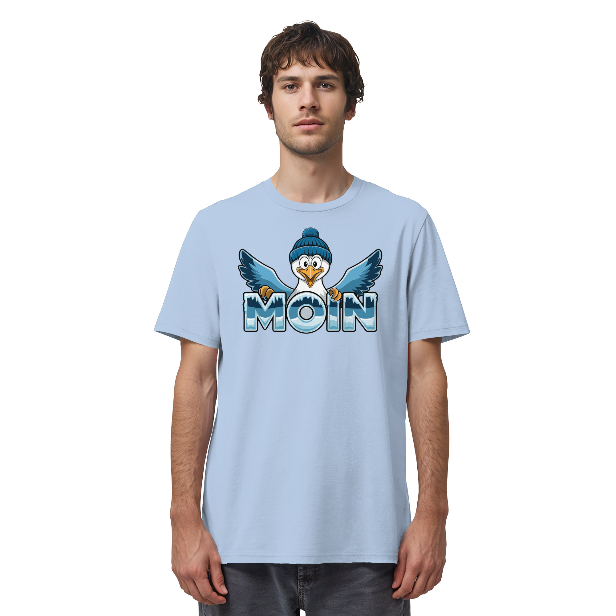 Unisex T-Shirt Moin Möwe mit Strickmütze - Organic Shirt - Küstenstil Edition