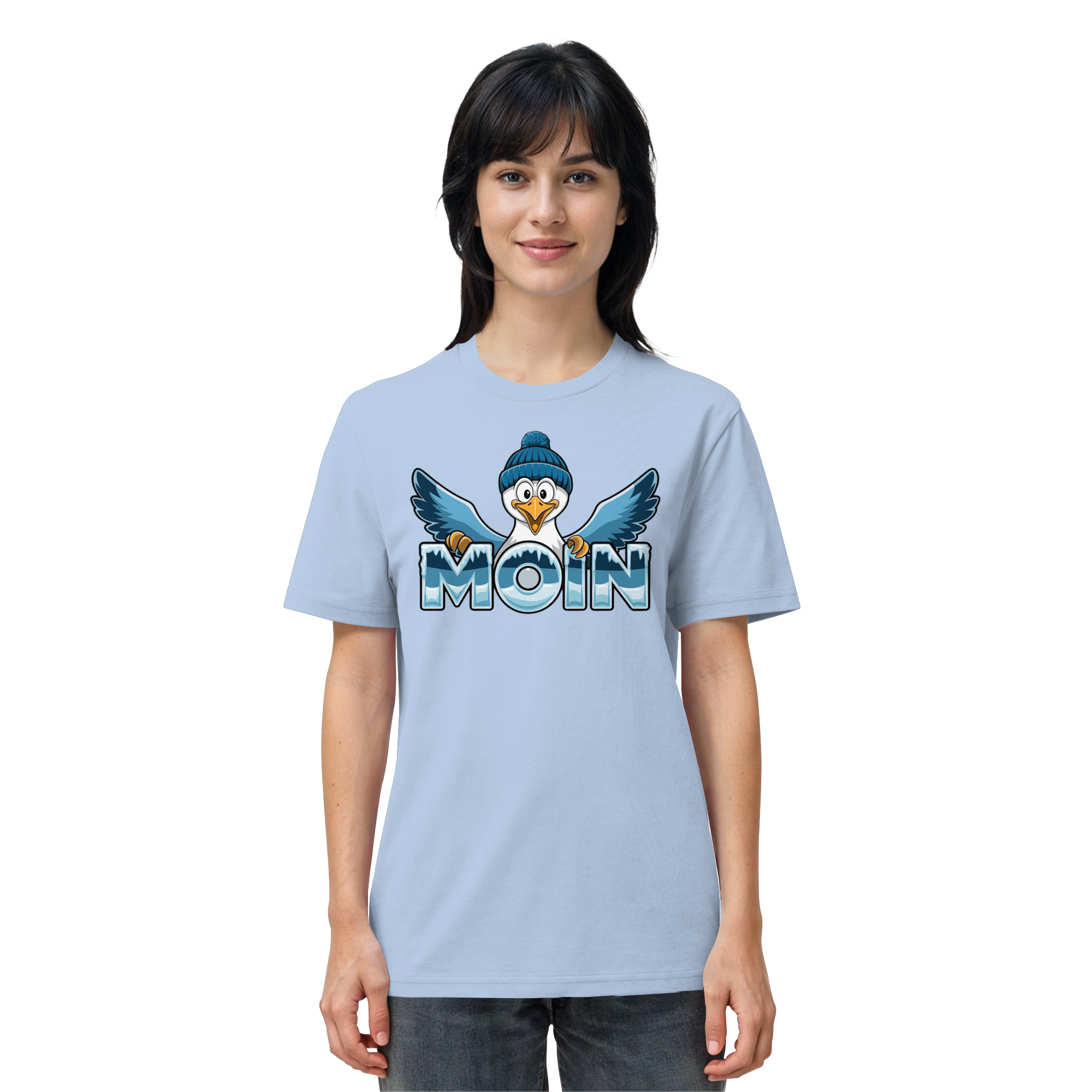 Unisex T-Shirt Moin Möwe mit Strickmütze - Organic Shirt - Küstenstil Edition