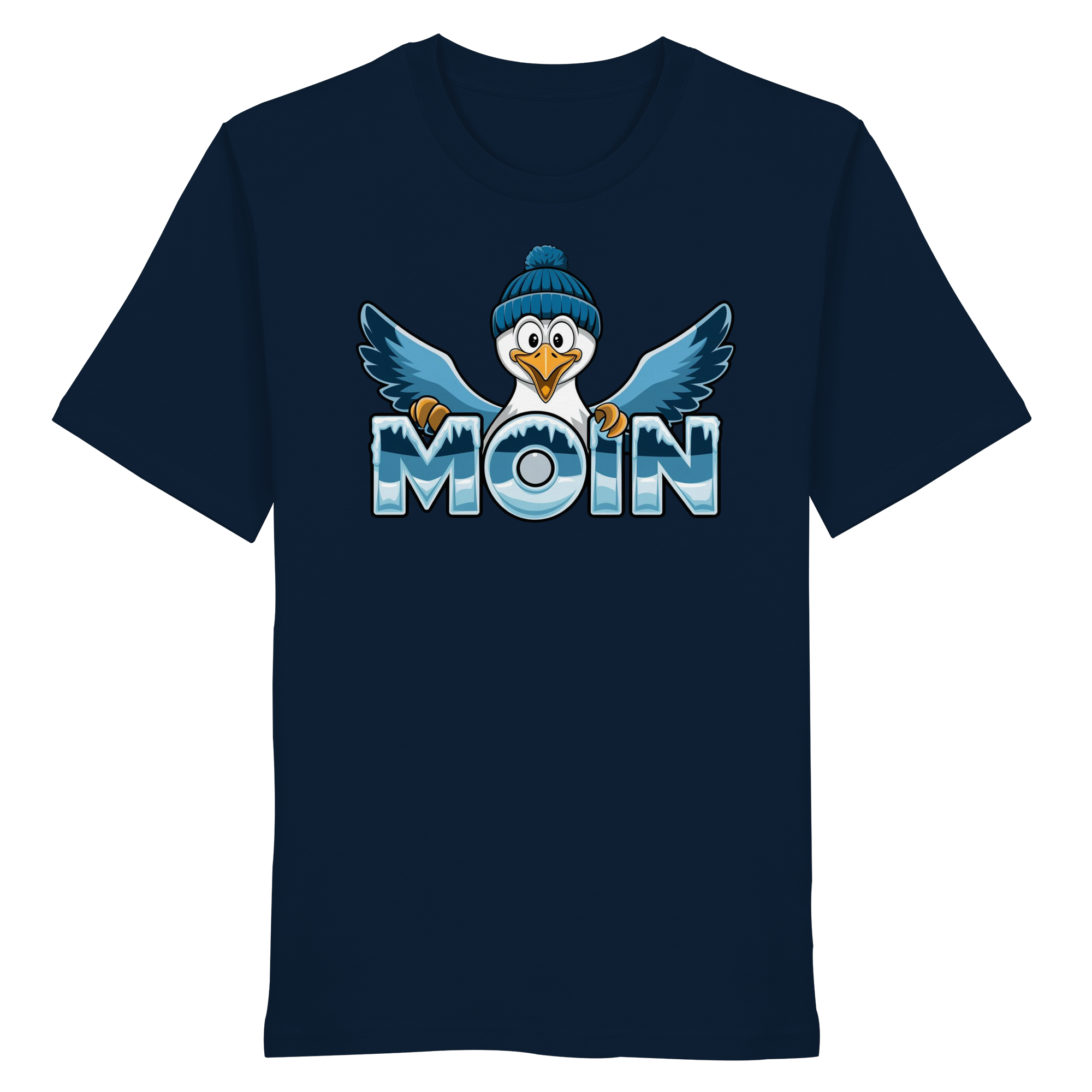 Unisex T-Shirt Moin Möwe mit Strickmütze - Organic Shirt - Küstenstil Edition