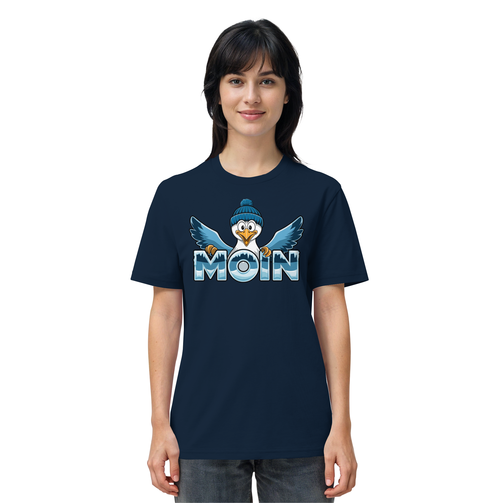 Unisex T-Shirt Moin Möwe mit Strickmütze - Organic Shirt - Küstenstil Edition