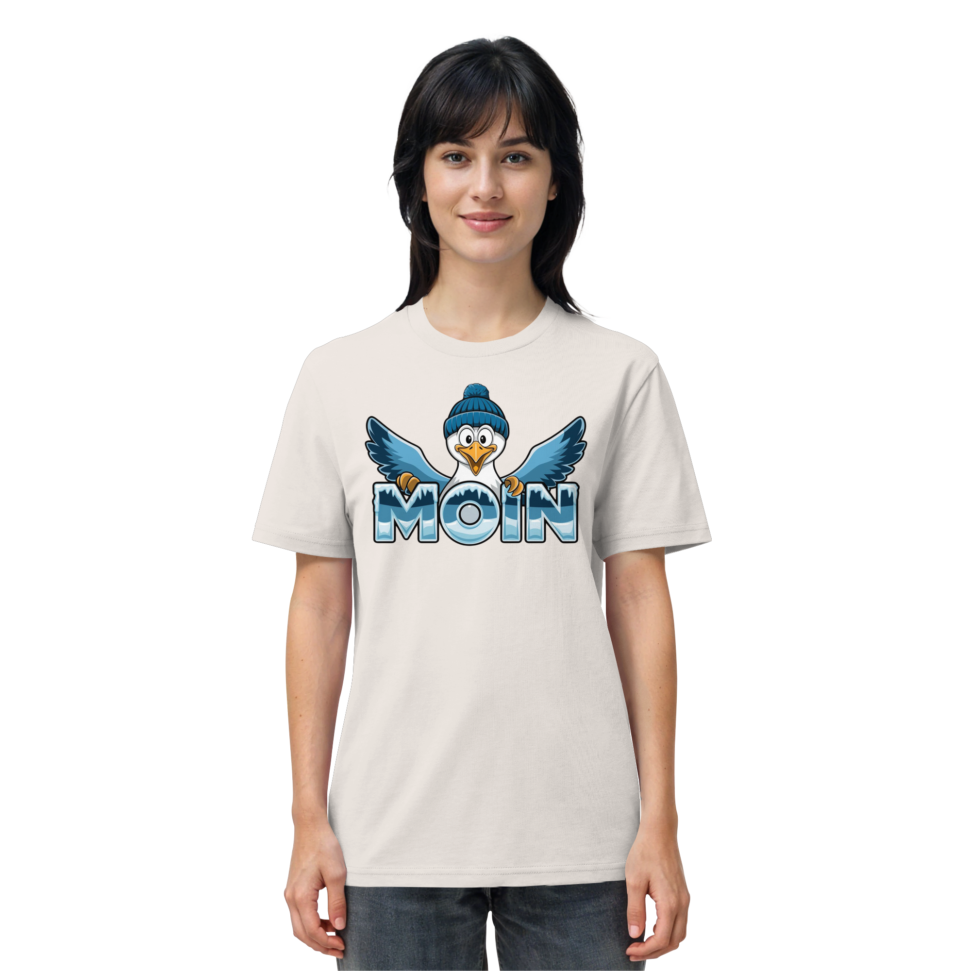 Unisex T-Shirt Moin Möwe mit Strickmütze - Organic Shirt - Küstenstil Edition