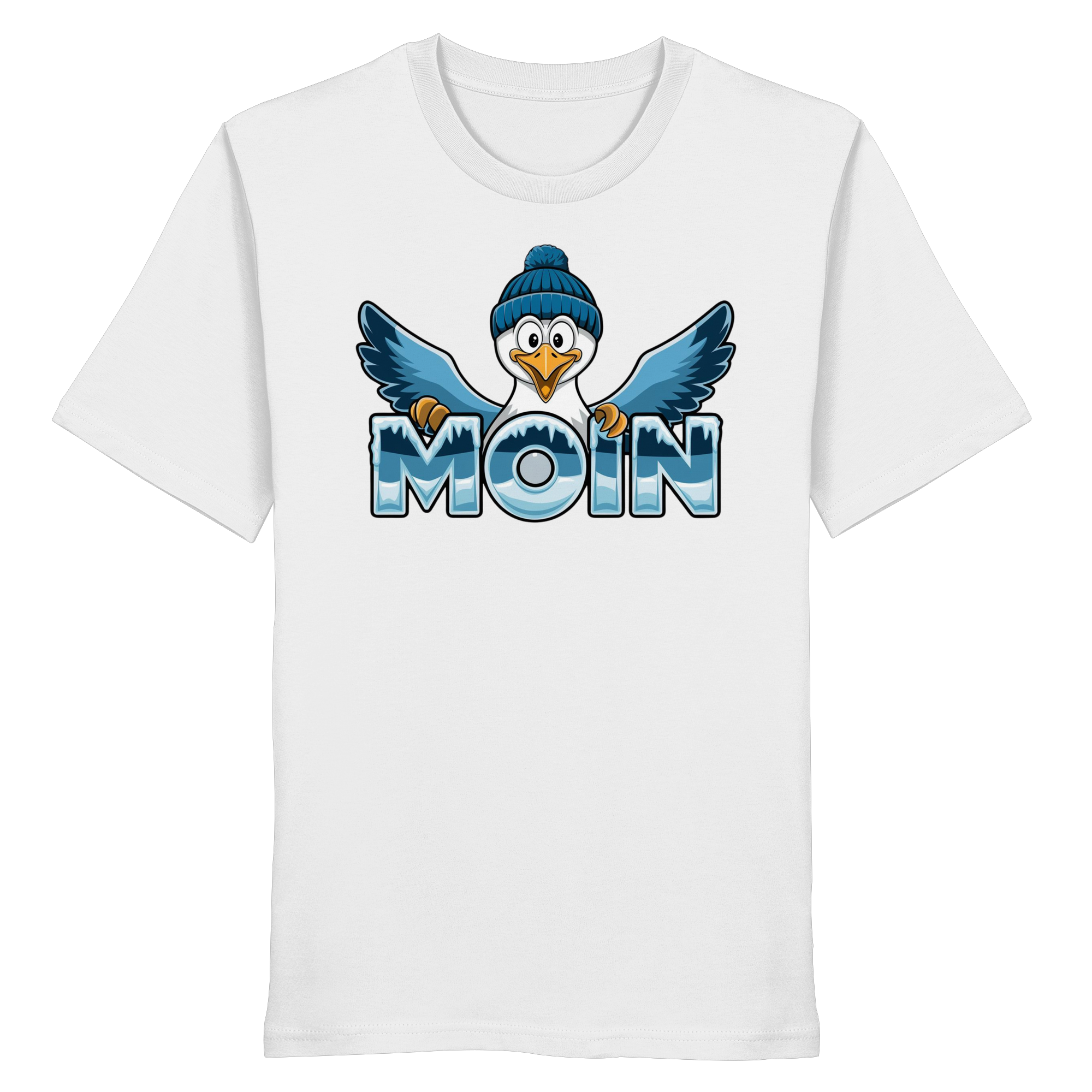 Unisex T-Shirt Moin Möwe mit Strickmütze - Organic Shirt - Küstenstil Edition