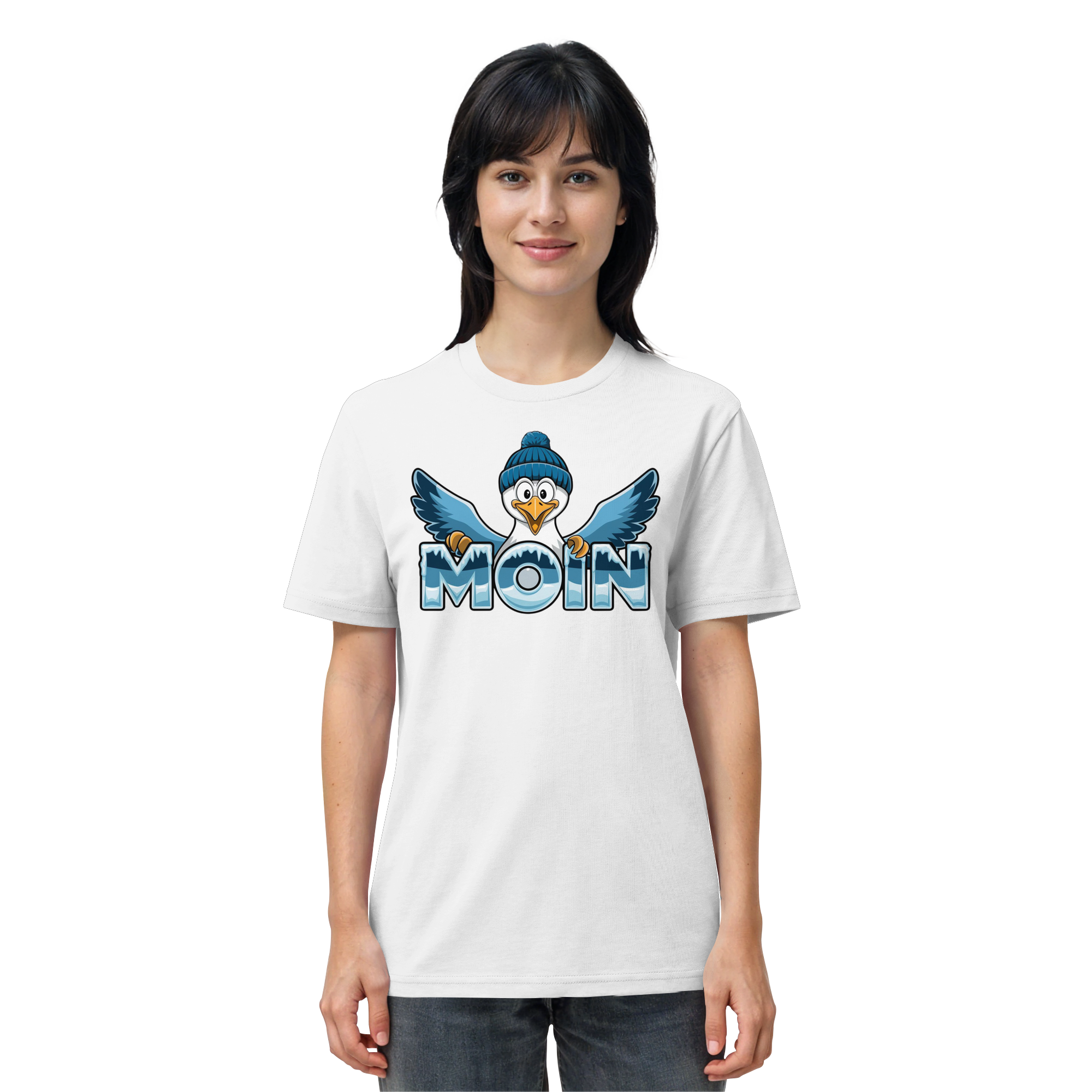 Unisex T-Shirt Moin Möwe mit Strickmütze - Organic Shirt - Küstenstil Edition