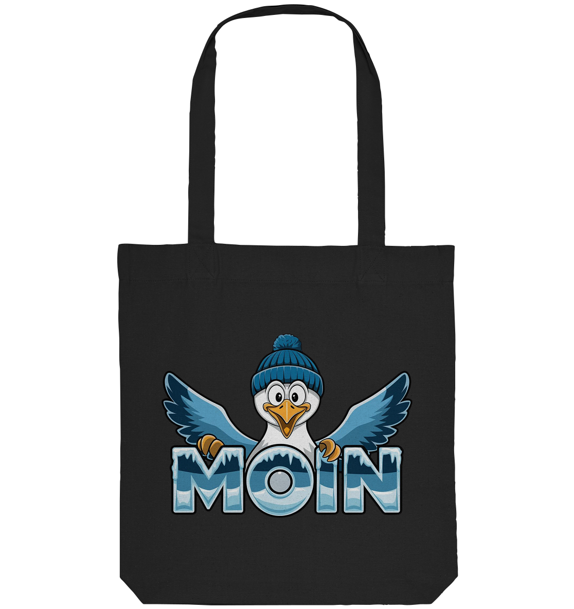 Baumwolltasche Moin Möwe mit Strickmütze - Organic Tote-Bag - Küstenstil Edition