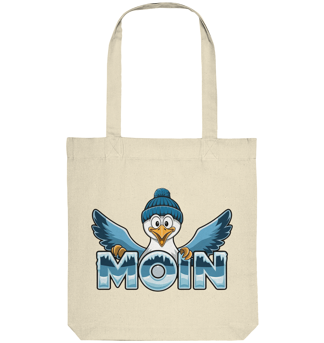Baumwolltasche Moin Möwe mit Strickmütze - Organic Tote-Bag - Küstenstil Edition