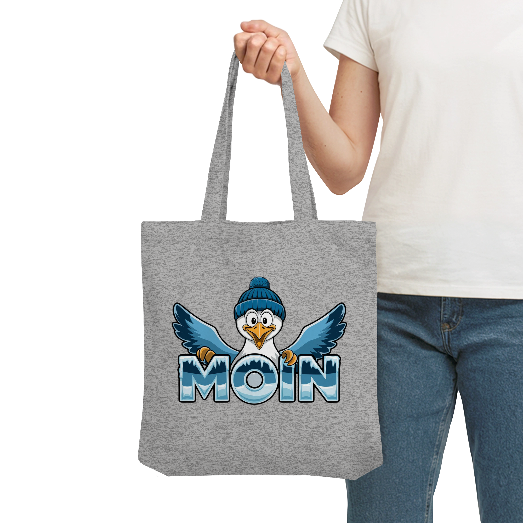Baumwolltasche Moin Möwe mit Strickmütze - Organic Tote-Bag - Küstenstil Edition